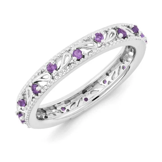 Ladies Rings with Yellow Xenotime-Sterling Silver Stackable Expressions Amethyst Ring