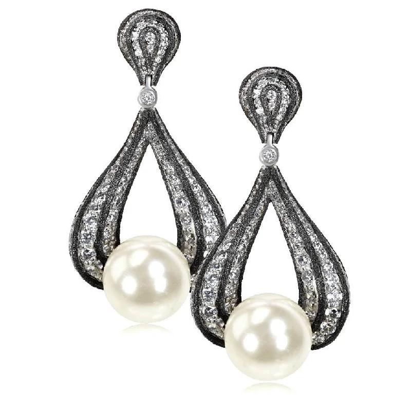 Ladies Earrings with Grey Hematite-Gold Twist Earrings With Pearl & White Diamonds