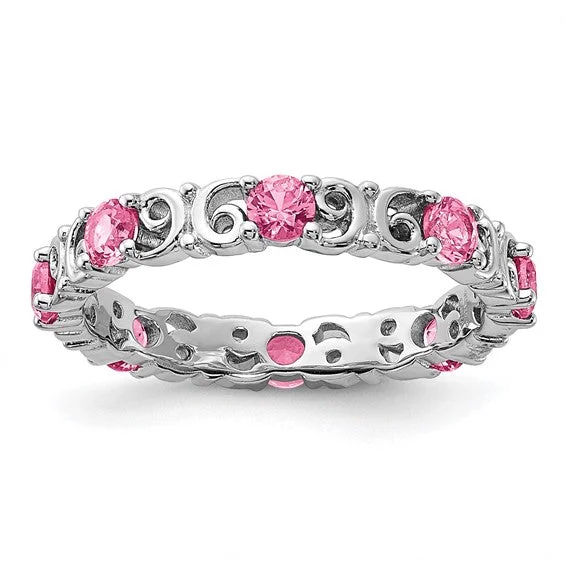 Ladies Rings with Olive Idocrase-Sterling Silver Stackable Expressions Pink Sapphire Filigree Ring