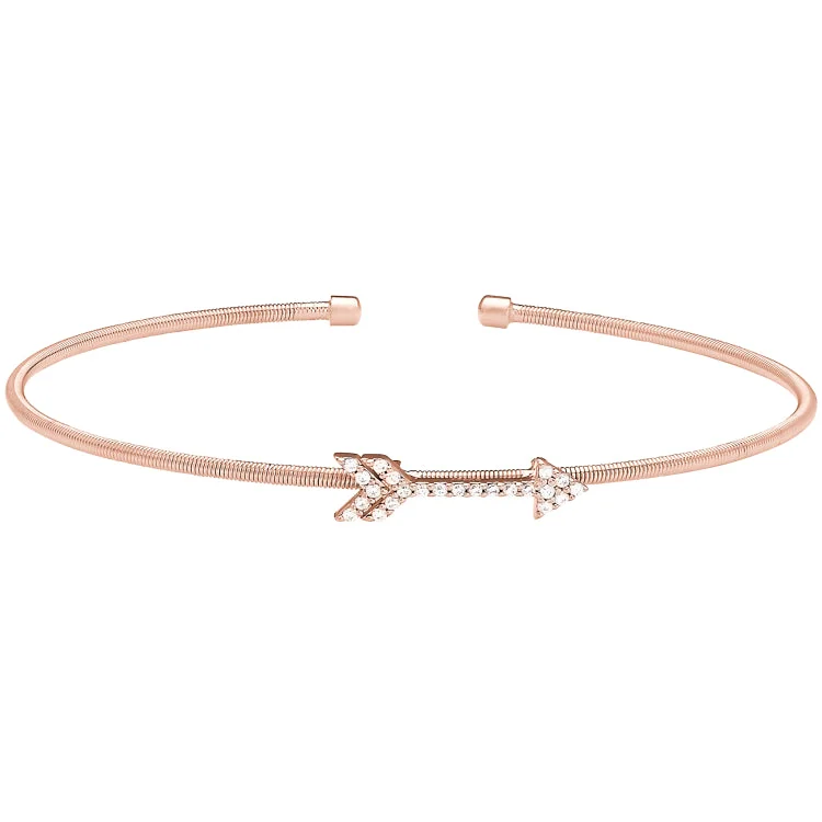 Daring edge bracelets -Rose Gold Finish Sterling Silver Cable Cuff Arrow Bracelet with Simulated Diamonds