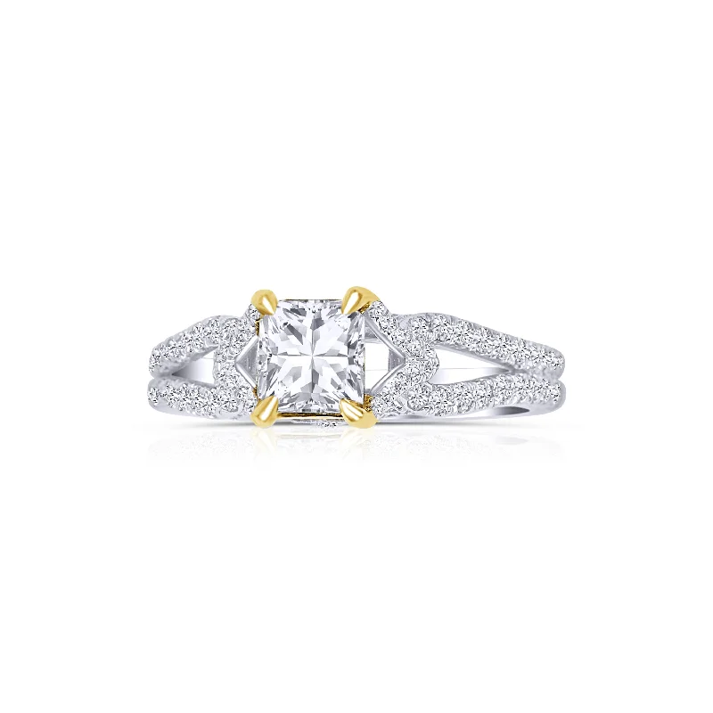 Ladies Engagement Rings Mixed Glow-14K White Gold Princess-Cut 1.02 Carat Diamond Split Shank Engagement Ring