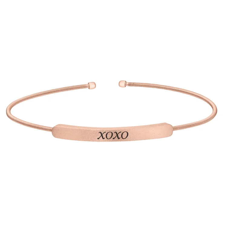 Poised elegance bracelets -Rose Gold Finish Sterling Silver Cable Cuff Bracelet With Name Plate - XOXO