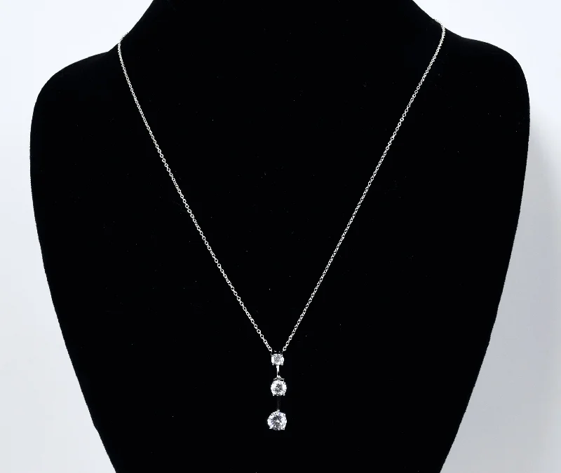 Ladies petal crown necklaces -Articulated Graduated Crystal Drop Pendant on Sterling Silver Chain Necklace - 19"