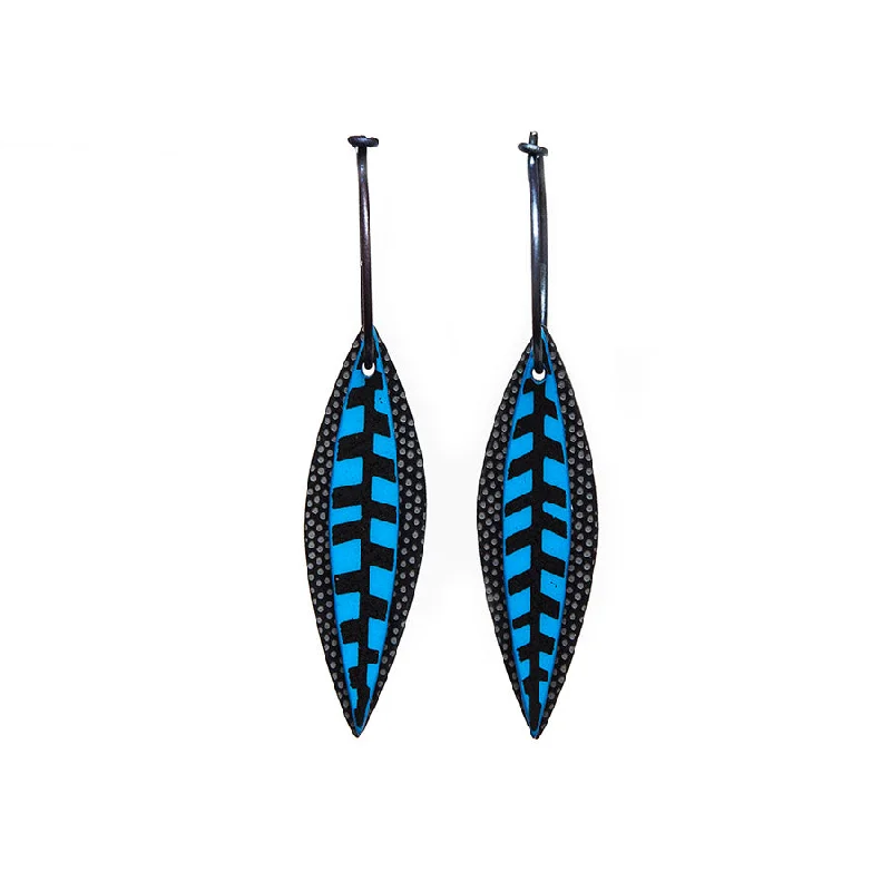 Ladies Earrings with Striped Agate-Lene Lundberg Black/Turquoise Veined Leaf Earrings