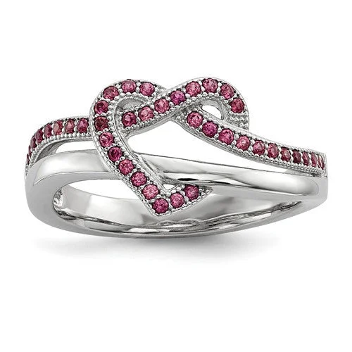 Ladies Rings Petite Spark-Sterling Silver & CZ Brilliant Embers Pink Heart Knot Ring