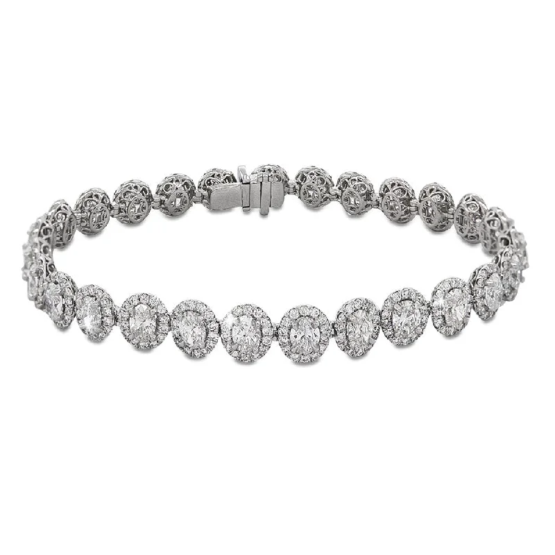 Monogrammed charm bracelets -18KT White Gold 9.25 CTW Oval Halo Diamond Bracelet