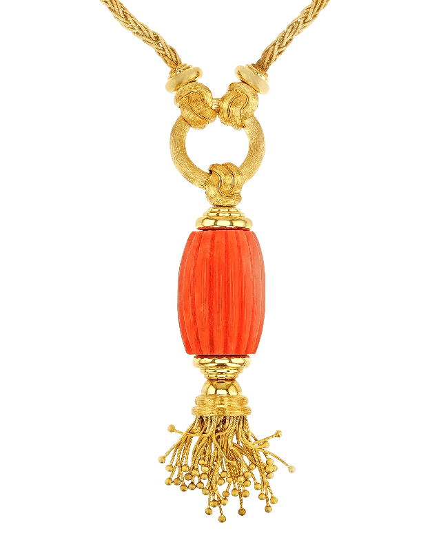 Ladies enchanted bloom necklaces -Henry Dunay Coral Tassel Necklace