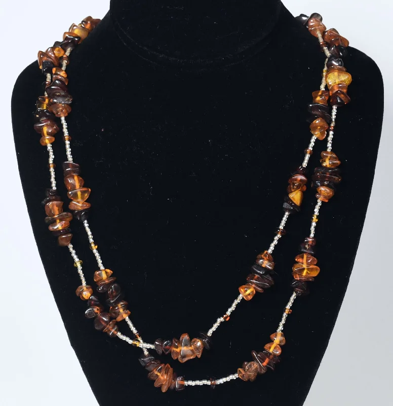 Ladies elephant wisdom necklaces -Amber Bead Single Strand Opera Necklace - 55 inches!