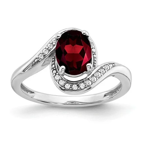 Ladies Rings with Silver Cassiterite-14K White Gold Oval Garnet And Diamond Ring