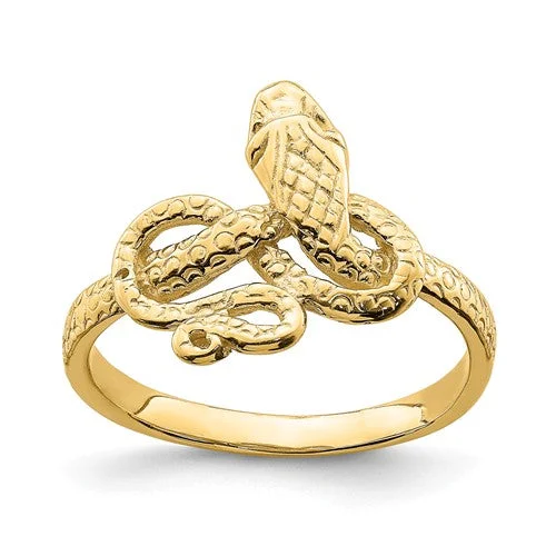 Ladies Rings with Clear Natrolite-14k Yellow Gold Snake Ring