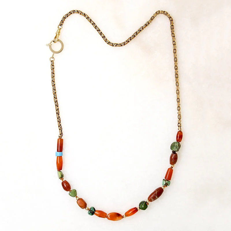 Ladies shimmering silver necklaces -Colorful Ancient Beads & Fancy Chain Necklace by Ancient Influences