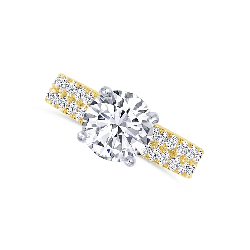 Ladies Engagement Rings Braided Shine-14K Yellow Gold Double Row Diamond Engagement Ring 2.36 Center Diamond 0.69 Carat Side Diamonds