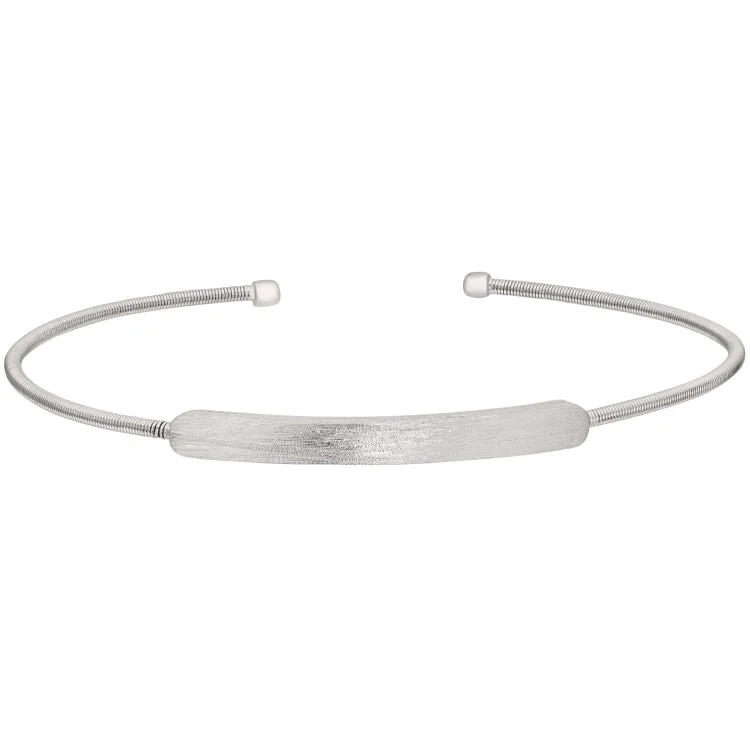 Valentine’s passion bracelets -Rhodium Finish Sterling Silver Cable Cuff Bracelet with Name Plate