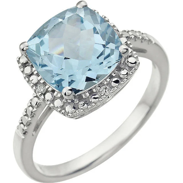 Ladies Rings with Peach Carnelian-14k White Gold 9mm Cushion Cut Sky Blue Topaz & Diamond Halo-Style Ring