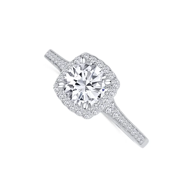 Ladies Engagement Rings with Scapolite Shine-14K White Gold Round 1.09 Carat Diamond Halo Engagement Ring