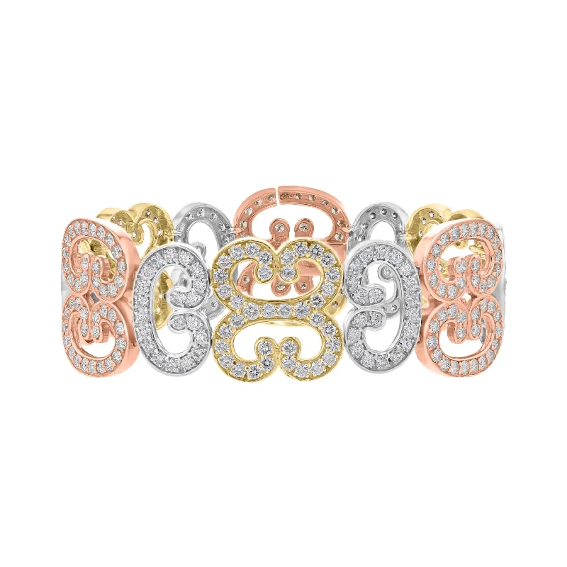 Deco flair bracelets -18KT Tri-Color 11.98 CTW Diamond Scroll Bracelet