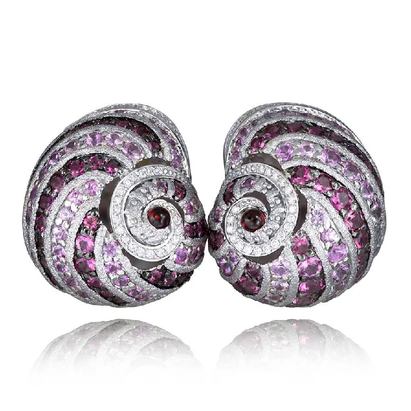 Ladies Earrings with Grey Pollucite-Gold Rosy The Snail Earrings