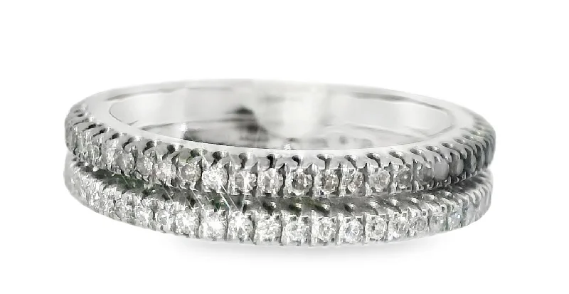 Ladies Engagement Rings with Zircon Glow-Stunning Estate 18K White Gold Black Diamond Eternity Wedding Band Ring