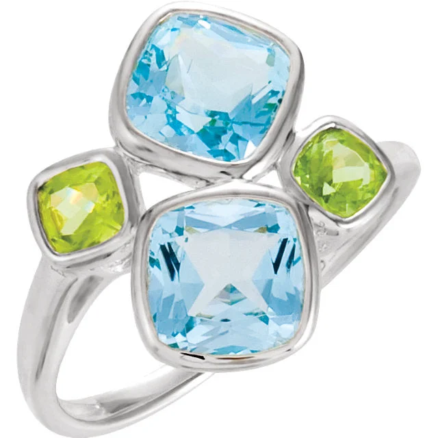 Ladies Rings Boho Spark-Sterling Silver Sky Blue Topaz & Peridot Ring