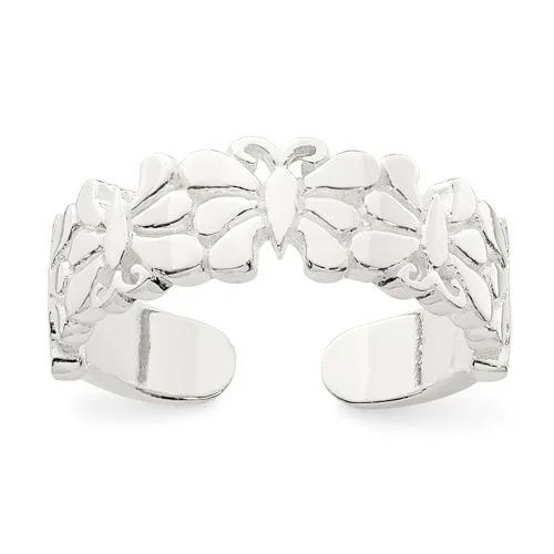 Ladies Rings for Writer Spark-Sterling Silver Polished Butterflies Toe Ring