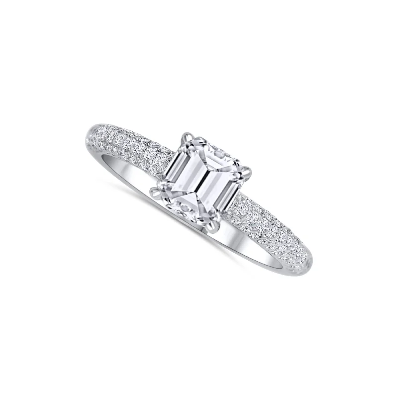 Ladies Engagement Rings Wave Shine-14K White Gold Asscher Diamond Engagement Ring 1.20 carat Center Diamond 0.33 carat Side Round Diamonds