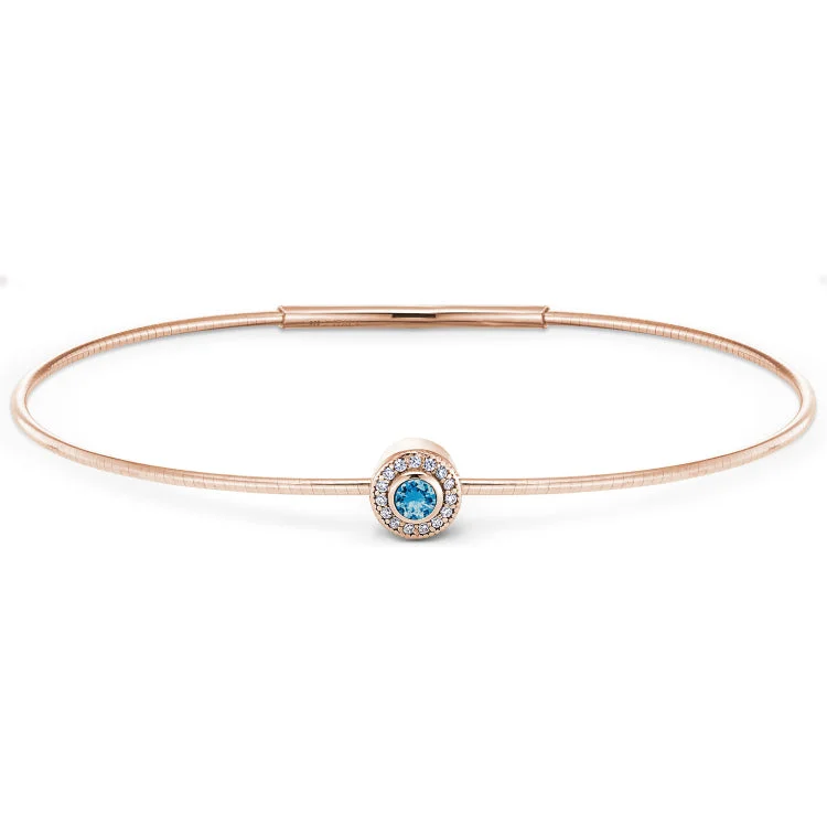 Thick statement bracelets -Rose Gold Finish Finish Sterling Silver Round Simulated Blue Topaz Birth Gem Bracelet with Simulated Diamonds