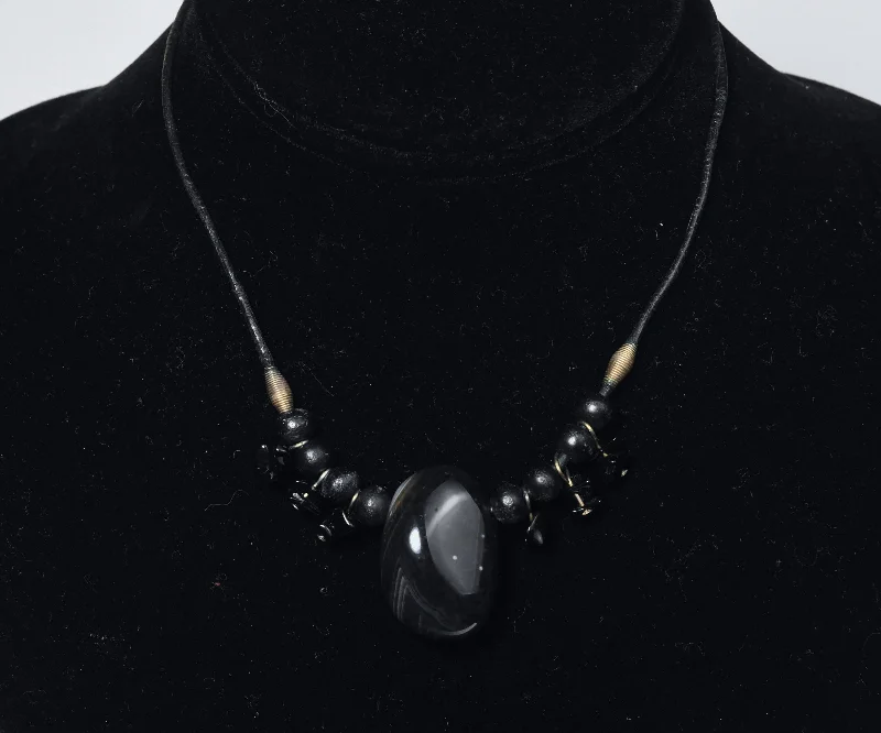 Ladies opulent gold necklaces -Black Onyx Pendant and Ebony Necklace