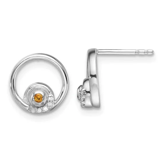 Ladies Earrings for Music Glow-Sterling Silver White Ice Diamond and Citrine Earrings