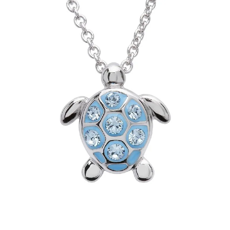 Ladies lavish luxury necklaces -Ocean : Sea Turtle Necklace With Aqua Crystals – Small Size