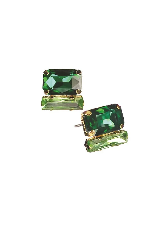 Ladies Earrings for Grandma Shine-Hot Tomato Beguiling Baguette Cut Double Stud Earrings - Green & Greener