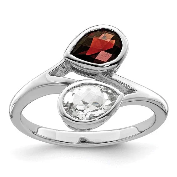 Ladies Rings with Cross Glow-Sterling Silver Pear Shape Garnet and White Topaz Ring