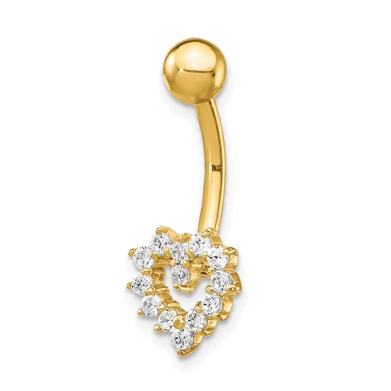 Ladies Rings with Sky Celestite-14k Gold 14 Gauge CZ Heart Belly Ring