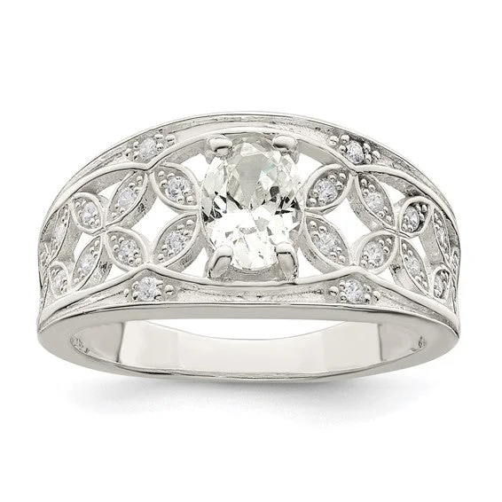 Ladies Rings for Gala Shine-Sterling Silver CZ Oval Floral Ring Set