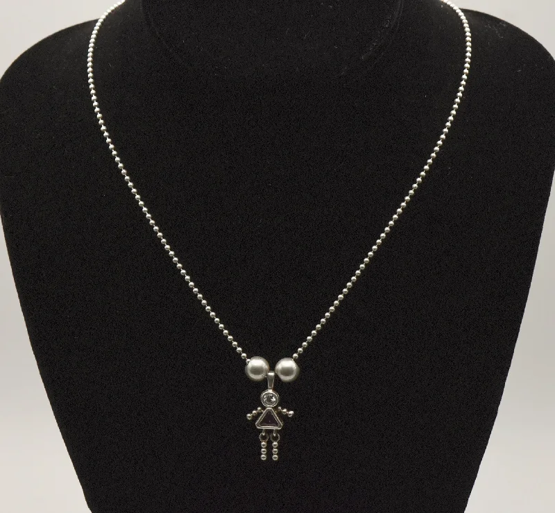 Ladies cultural heritage necklaces -Vintage Sterling Silver Stick Figure Girl Pendant on Sterling Silver Chain Necklace - 18"