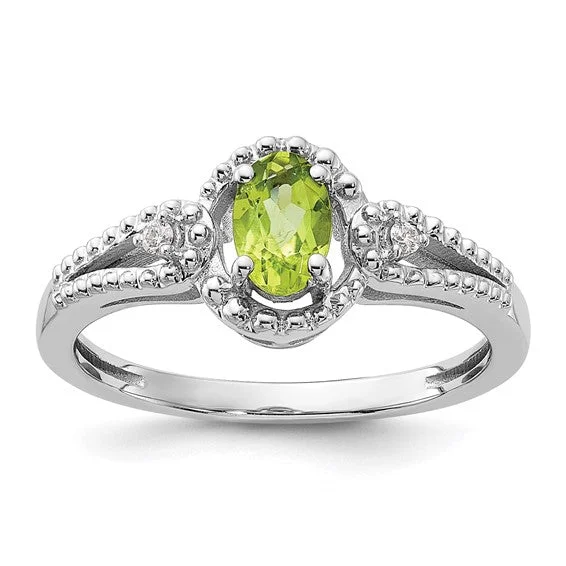 Ladies Rings with Cross Glow-Sterling Silver Peridot And Diamond Beaded Swirl Ring