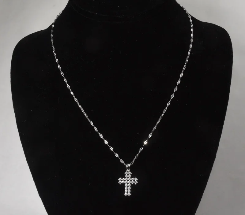 Ladies signature designer necklaces -Sterling Silver Cubic Zirconia Crucifix Pendant on Milor Sterling Silver Twisted Rope Link Chain Necklace