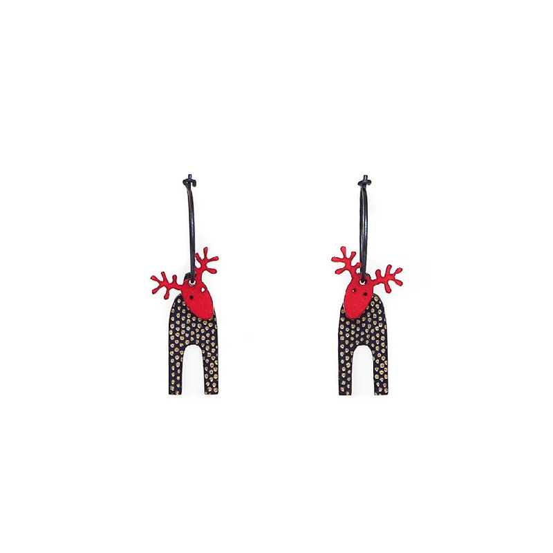 Ladies Earrings for Founder Shine-Lene Lundberg K-Form Navy/Gold Spot/Red Head Reindeer Earrings