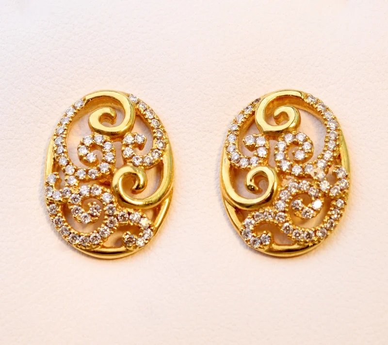 Ladies Earrings with White Thaumasite-18K yellow gold scroll earrings with Diamonds