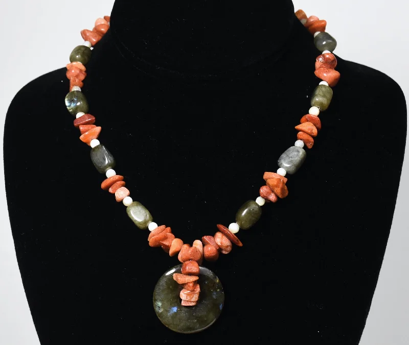 Ladies inspiring gleam necklaces -Labradorite, Red Coral, White Onyx Necklace