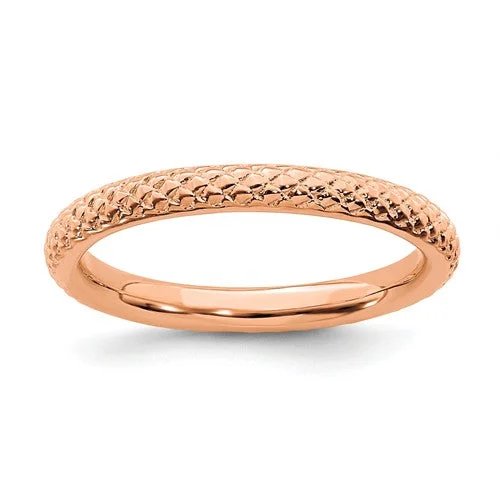 Ladies Rings with Milky Moonstone-Rose Gold Over Sterling Silver Stackable Expressions Cable Patterned Ring