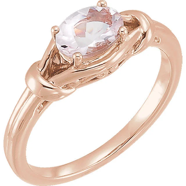 Ladies Rings Dark Glow-14k Gold Oval Morganite Knot Ring - White Rose or Yellow Gold