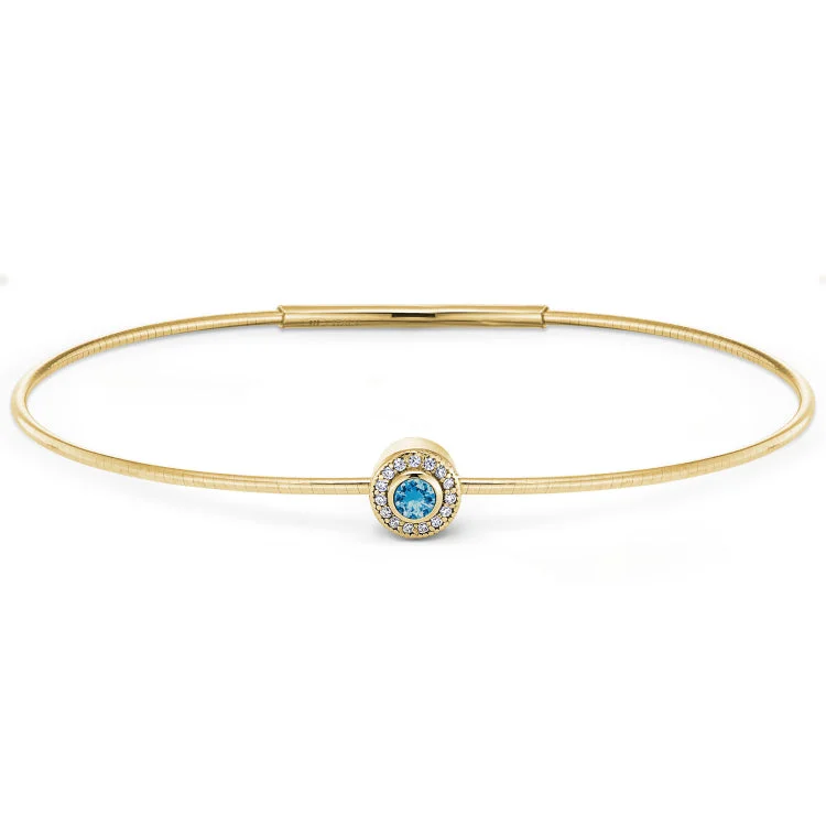 Airy feather bracelets -Gold Finish Finish Sterling Silver Round Simulated Blue Topaz Birth Gem Bracelet with Simulated Diamonds