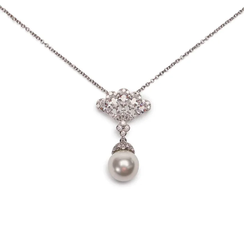 Ladies heavenly grace necklaces -Cubic Zirconia vintage bridal necklace: Crystal pendant necklace