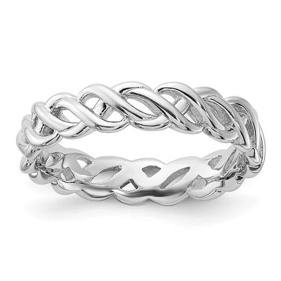 Ladies Rings for Grandma Glow-Sterling Silver Stackable Expressions Carved Band Ring