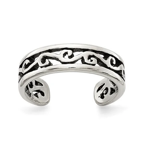 Ladies Rings for Daily Spark-Sterling Silver Open Filigree Antiqued Toe Ring